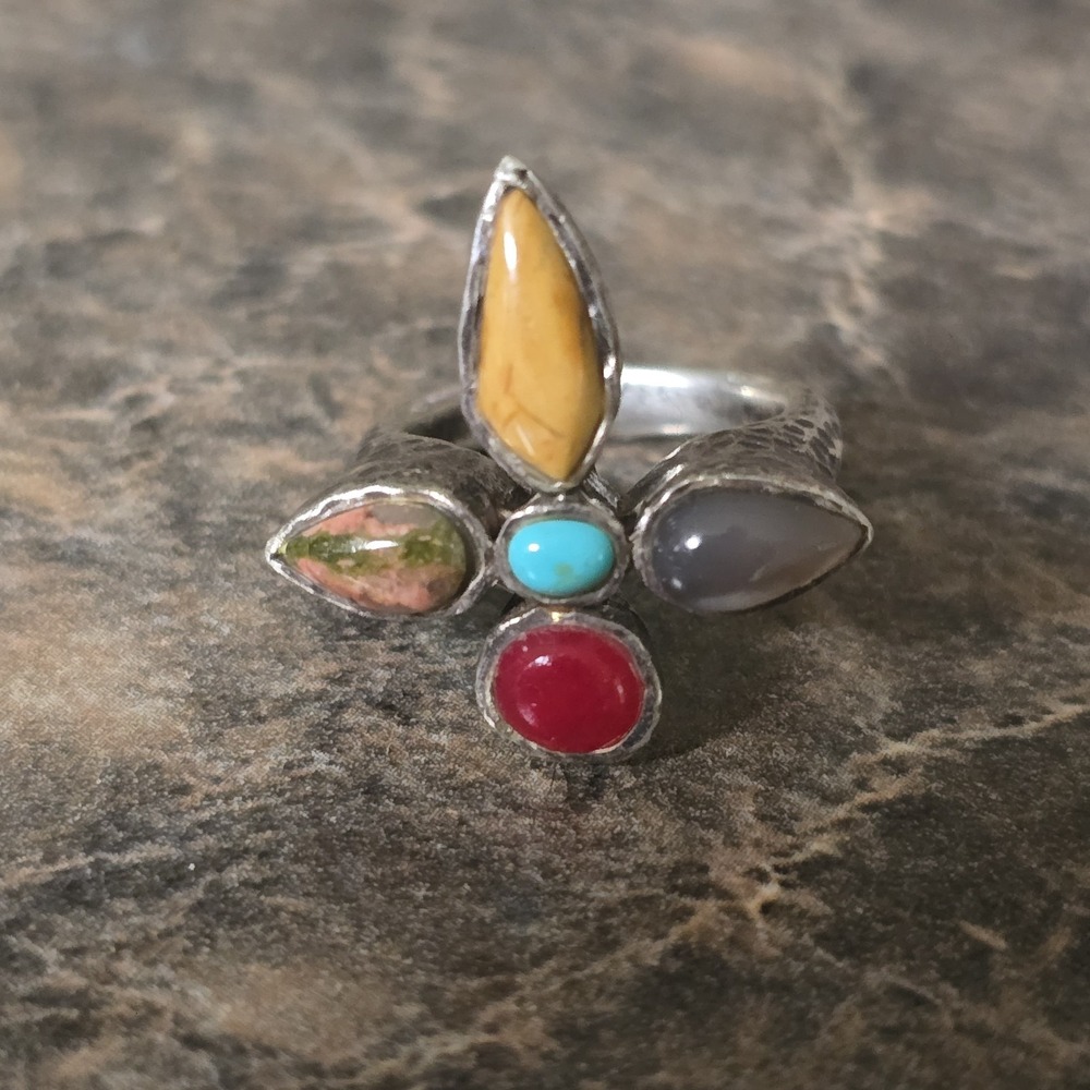 BARSE 925 Sterling Silver Multi Stone Ring Turquoise Coral Statement Size 6